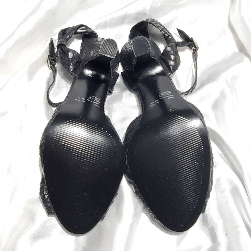 NEW APOSTROPHE black strappy snakeskin print sling back open toe heels MALEK 9 - Picture 5 of 5